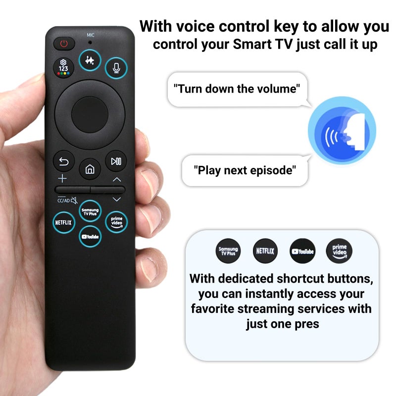 ARCSTILL New BN59-01480A TM2360E Solar Smart AI Voice Remote with Rechargeable Solar Cell, App Shortcuts & USB-C Charging, Compatible with Samsung 2023-2025 Neo QLED 8K Smart TVs, HDR Ultra HD - Black - Image 2
