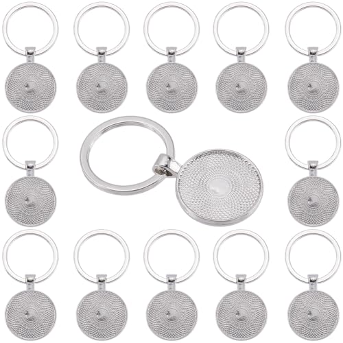 SUNNYCLUE 20Pcs Cabochon Bezel Keychain Blank Key Chains Bulk 25mm Flat Round Trays Metal Base Alloy Photo Pendant Charms Keyrings Settings for Car Keys Purses Bags Party Favors DIY Craft Decoration - Image 1