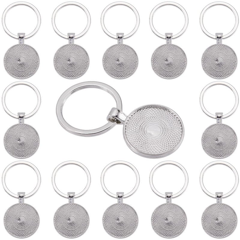 SUNNYCLUE 20Pcs Cabochon Bezel Keychain Blank Key Chains Bulk 25mm Flat Round Trays Metal Base Alloy Photo Pendant Charms Keyrings Settings for Car Keys Purses Bags Party Favors DIY Craft Decoration - Image 3