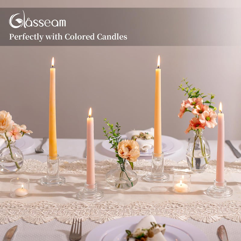 Glasseam Glass Taper Candle Holders: Set of 3 Tapered Candlestick Holders Small Clear Candle Sticks Holder Decor for Table Centerpiece Wedding Dining Room Home Decorations - Image 2