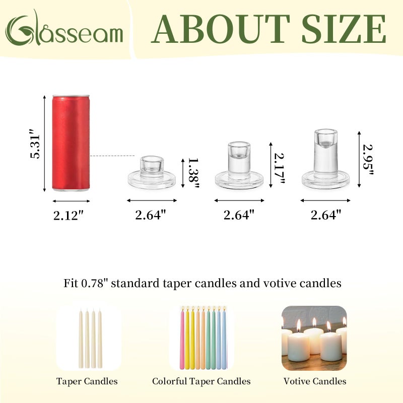 Glasseam Glass Taper Candle Holders: Set of 3 Tapered Candlestick Holders Small Clear Candle Sticks Holder Decor for Table Centerpiece Wedding Dining Room Home Decorations - Image 5