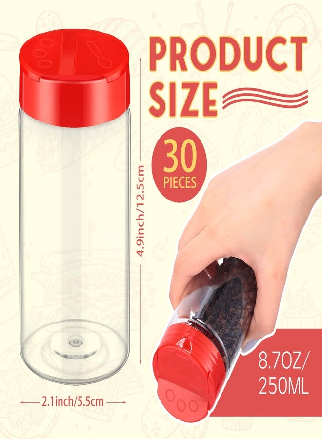 Uiifan عبوة من 30 برطمان توابل بلاستيكي من Uiifan، سعة كل منها 250 مل (8.7 أونصة)، مزودة بأغطية هزازة، عبوات توابل شفافة، زجاجات توابل فارغة، برطمانات بأغطية حمراء لتخزين التوابل في المطبخ، مثل الملح والسكر والفلفل. - Image 2