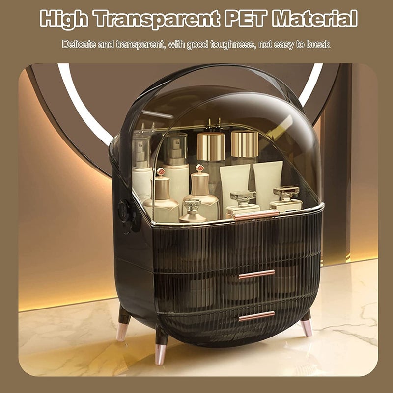 OVERA منظم مكياج أوفيرا، منظم تخزين مكياج محمول مع غطاء وأدراج، صندوق تخزين مستحضرات تجميل كبير مقاوم للماء والغبار، حامل عرض مستحضرات تجميل شفاف، حامل للعناية بالبشرة، مكياج (أسود) - Image 5