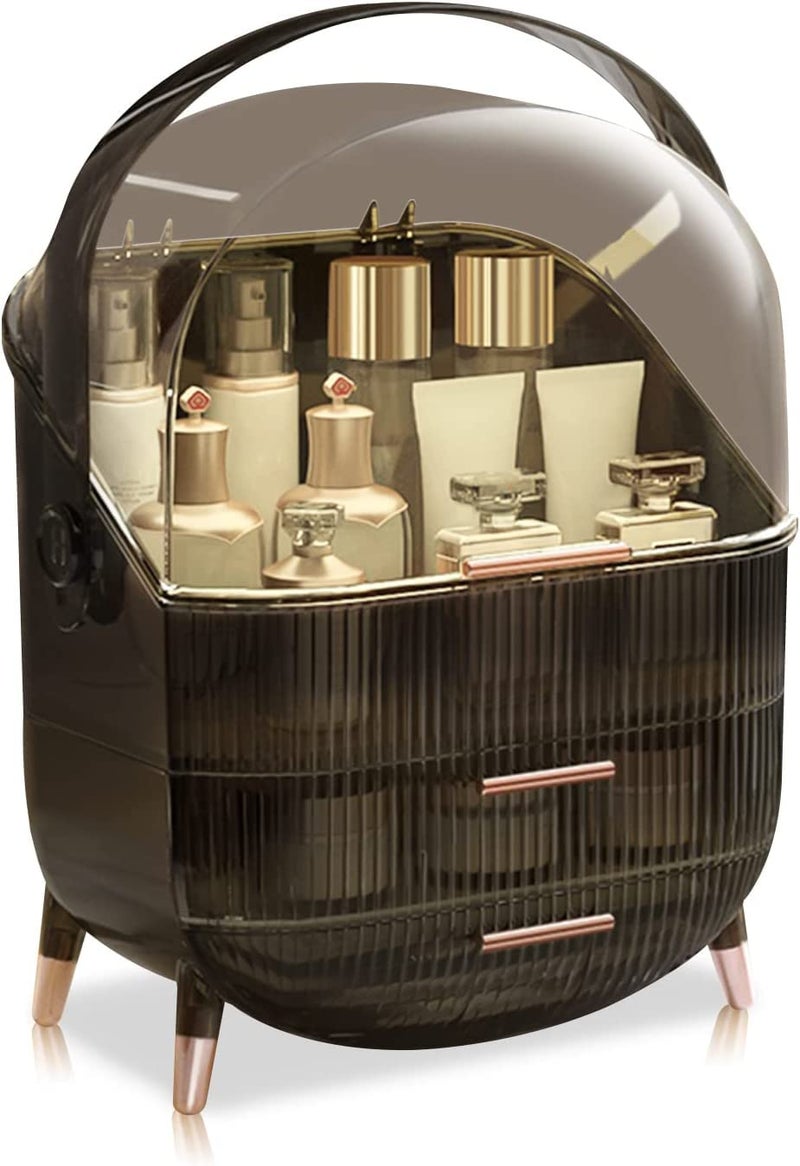 OVERA منظم مكياج أوفيرا، منظم تخزين مكياج محمول مع غطاء وأدراج، صندوق تخزين مستحضرات تجميل كبير مقاوم للماء والغبار، حامل عرض مستحضرات تجميل شفاف، حامل للعناية بالبشرة، مكياج (أسود) - Image 1