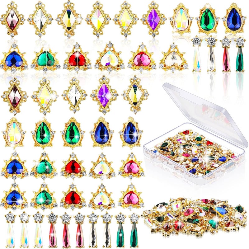 35-Piece Luxury Nail Art Set - Nail Gems, Crystals, Diamonds & Rhinestones in Gold & Glass - DIY Craft Jewelry Making with Storage Box
