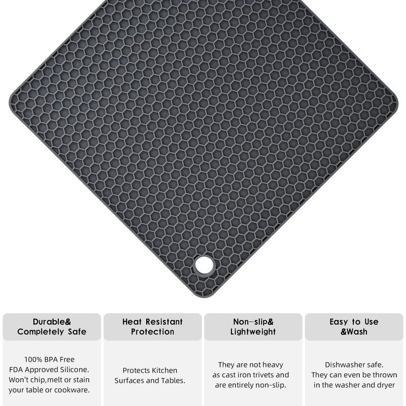 Smithcraft Silicone Pot Mat for Countertop Trivet Pads Heat Resistant Table Placemats 4 Pack,Size:7.5x7.5 Inch, Color: Black, Shape:Square - Image 3