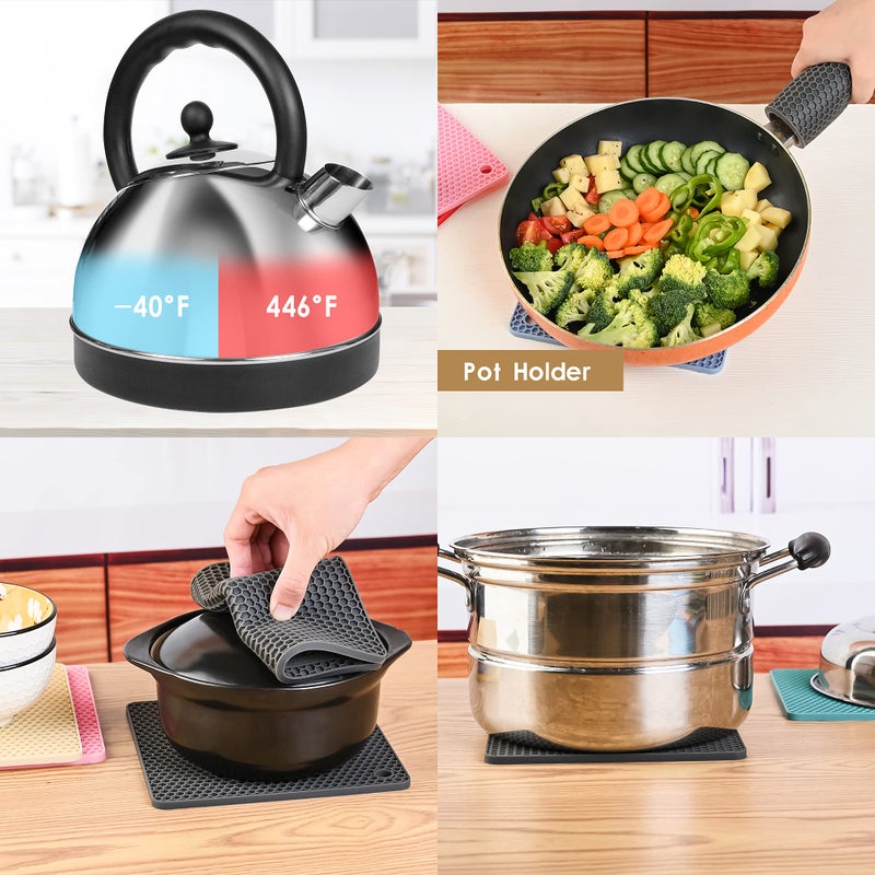 Smithcraft Silicone Pot Mat for Countertop Trivet Pads Heat Resistant Table Placemats 4 Pack,Size:7.5x7.5 Inch, Color: Black, Shape:Square - Image 4