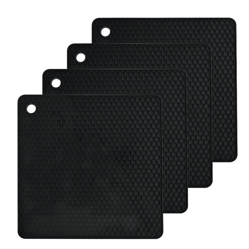 Smithcraft Silicone Pot Mat for Countertop Trivet Pads Heat Resistant Table Placemats 4 Pack,Size:7.5x7.5 Inch, Color: Black, Shape:Square - Image 1