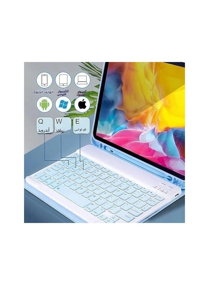 غلاف لوحة مفاتيح عربي وإنجليزي مع ماوس لجهاز Galaxy Tab S9 FE بحجم 12.4 بوصة، غلاف لوحة مفاتيح مضيء + ماوس لوحة مفاتيح بلوتوث قابلة للفصل غطاء جلدي ذكي رفيع. - Image 4