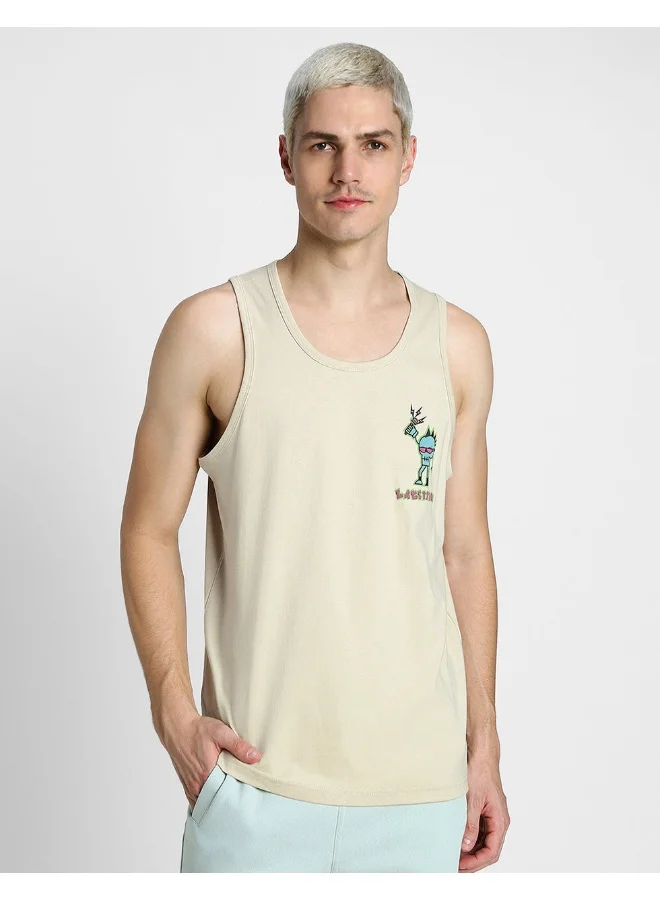 فيردو Veirdo® 100% Pure Cotton Sleeveless Regular Fit Front Pocket Print Placement Scoop Neck Vest for Men & Boys (Available Colors: Swan White, Brown, Black & Royal Blue) (VDVMTW03000058_XL)
