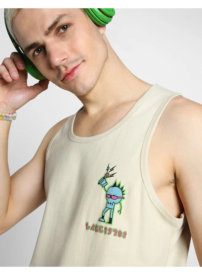 فيردو Veirdo® 100% Pure Cotton Sleeveless Regular Fit Front Pocket Print Placement Scoop Neck Vest for Men & Boys (Available Colors: Swan White, Brown, Black & Royal Blue) (VDVMTW03000058_XL)