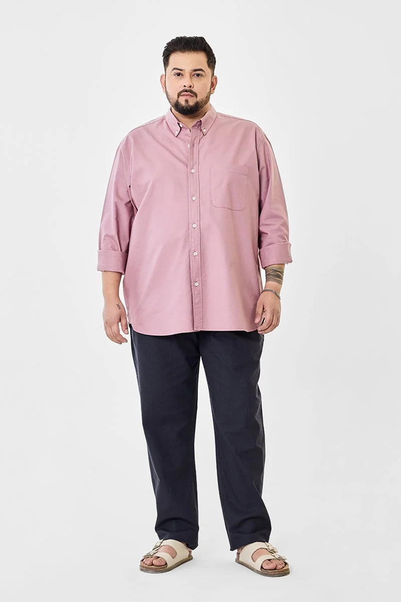 سنيتش Pink Solid Long Sleeve Regular Fit Plus Size Shirt