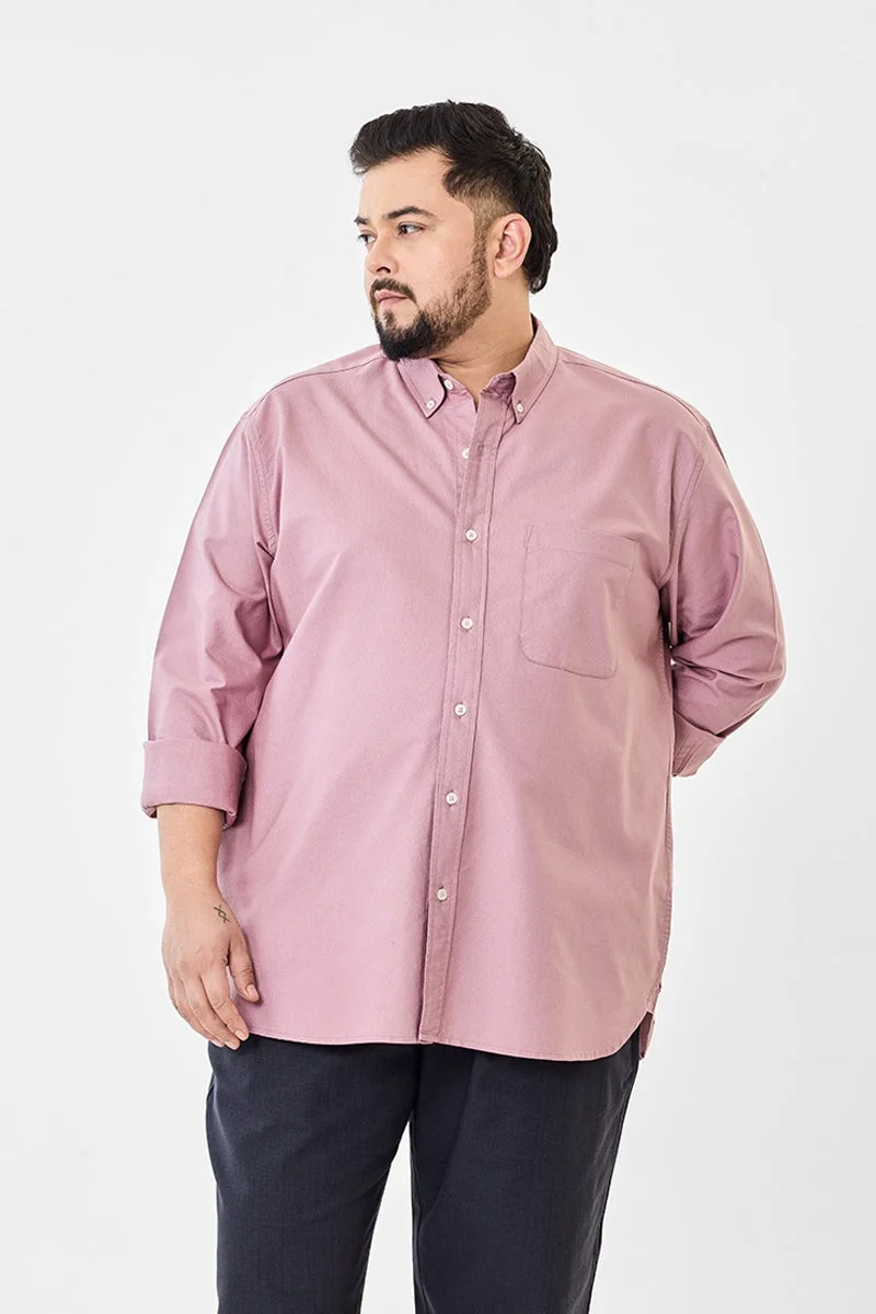 سنيتش Pink Solid Long Sleeve Regular Fit Plus Size Shirt