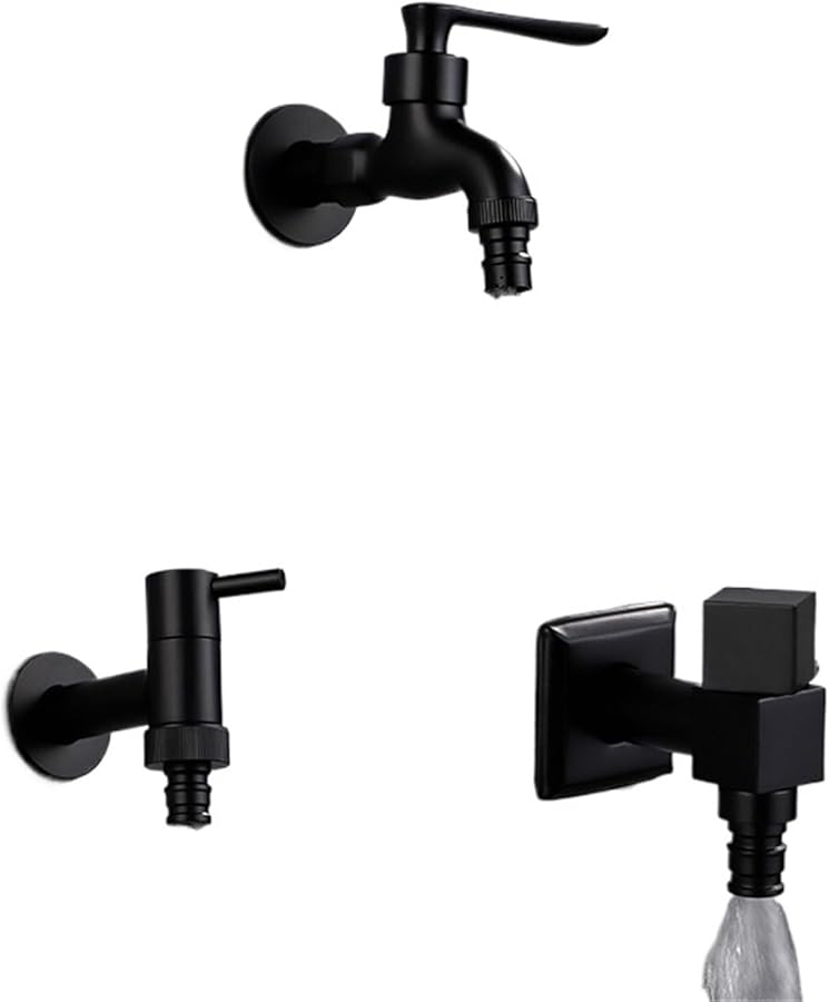 صنبور زاوية الحمام الأسود النحاسي المثبت على الحائط لغسالة الملابس وصنابير حديقة المسبح الخارجية - Image 1