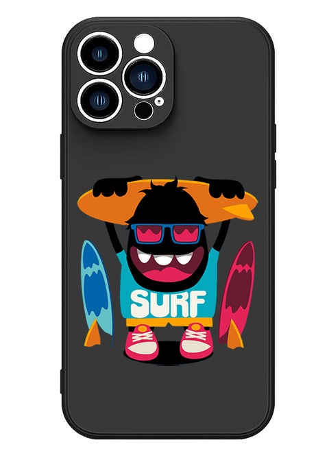 Protective Slim Fit Case Liquid Silicone Cover with Full Body Protection Anti-Scratch Shockproof Case For iPhone 13 Pro Max Black  - Surf waves chill beach black copy