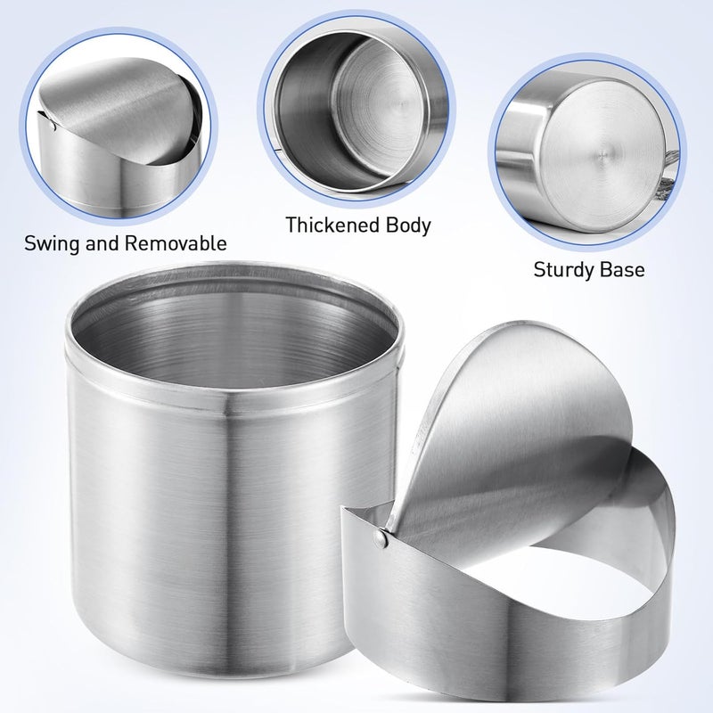Windproof Mini Car Garbage Can Stainless Steel Desktop Ashcan Practical Small Trash Bin for Vehicle and Home Use - Image 3