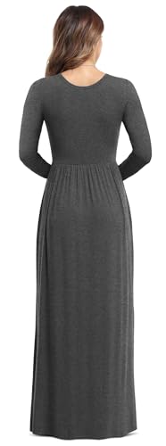 VIISHOW Women's Long Sleeve Solid Pockets Plus Maxi Long Dress with Elastic Waistband(Grey,X-Large) - Image 4