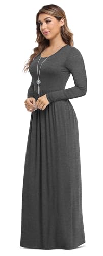 VIISHOW Women's Long Sleeve Solid Pockets Plus Maxi Long Dress with Elastic Waistband(Grey,X-Large) - Image 2