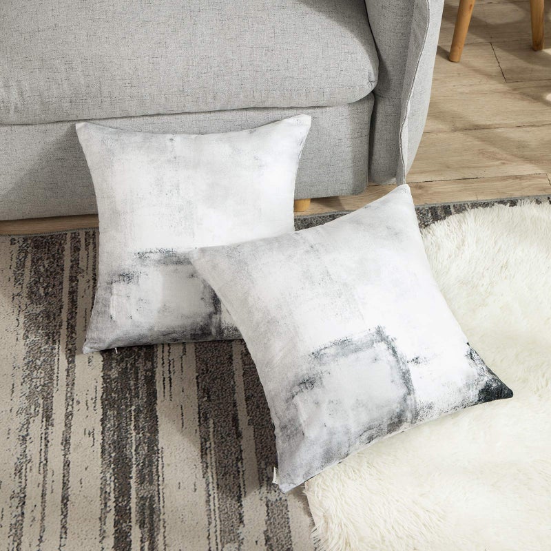 Britimes Britimes Throw Pillow Covers Modern Home Art Decor  16 x 16 Inches Set of 2 Pillow Cases Decorative  Abstract Oil Painting Pillowcases for Bedroom  Living Room  Cushion Couch Sofa  Black White  - Image 4