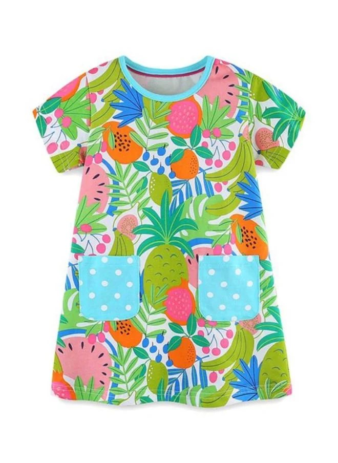 YUNIQEE Green Fit & Flare Crew Neck Floral Dress
