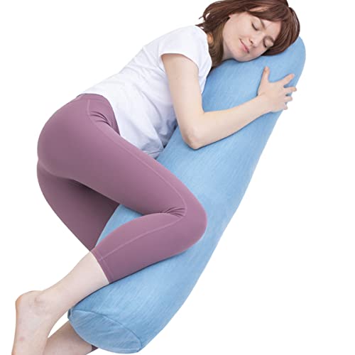 1 MIDDLE ONE Body Pillow, Bolster Pillow with Cooling Cover, Long Round Roll Cylinder Pillow for Bed, 47" x 7.87", Blue - Image 1