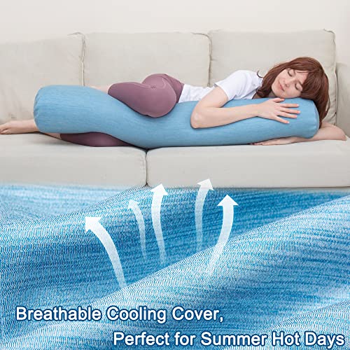 1 MIDDLE ONE Body Pillow, Bolster Pillow with Cooling Cover, Long Round Roll Cylinder Pillow for Bed, 47" x 7.87", Blue - Image 2