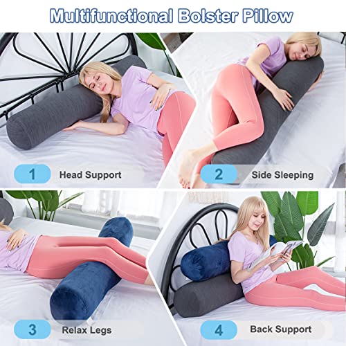 1 MIDDLE ONE Body Pillow, Bolster Pillow with Cooling Cover, Long Round Roll Cylinder Pillow for Bed, 47" x 7.87", Blue - Image 4