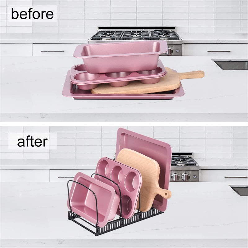 Toplife 10+ Bakeware Organizer Rack for Kitchen Bakeware, Cookware, Dinnerware, Cutting Boards, Plates, Pot and Pan Lids (Black) - Image 3