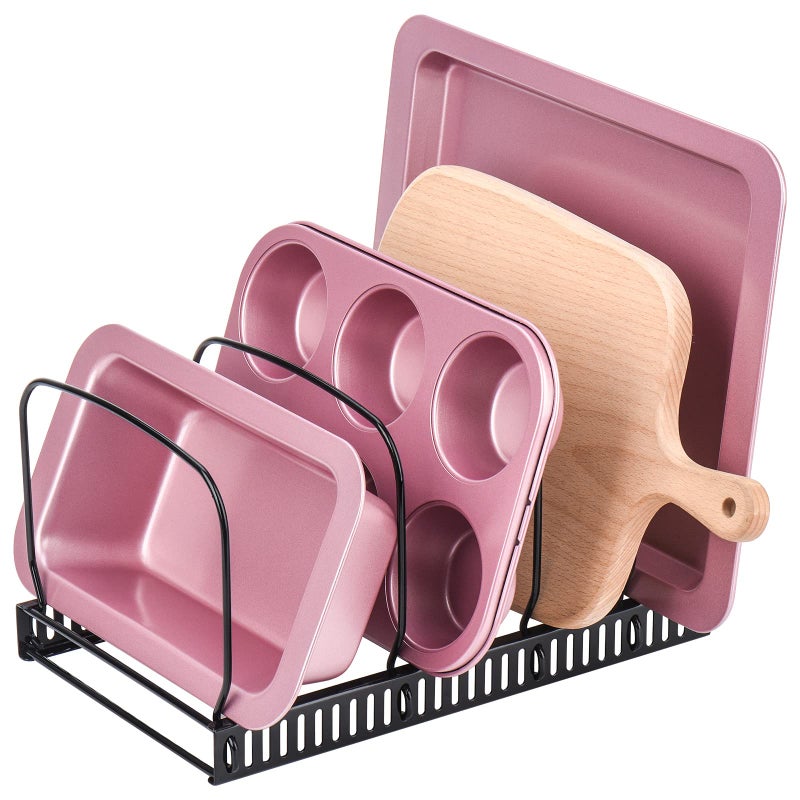 Toplife 10+ Bakeware Organizer Rack for Kitchen Bakeware, Cookware, Dinnerware, Cutting Boards, Plates, Pot and Pan Lids (Black) - Image 1