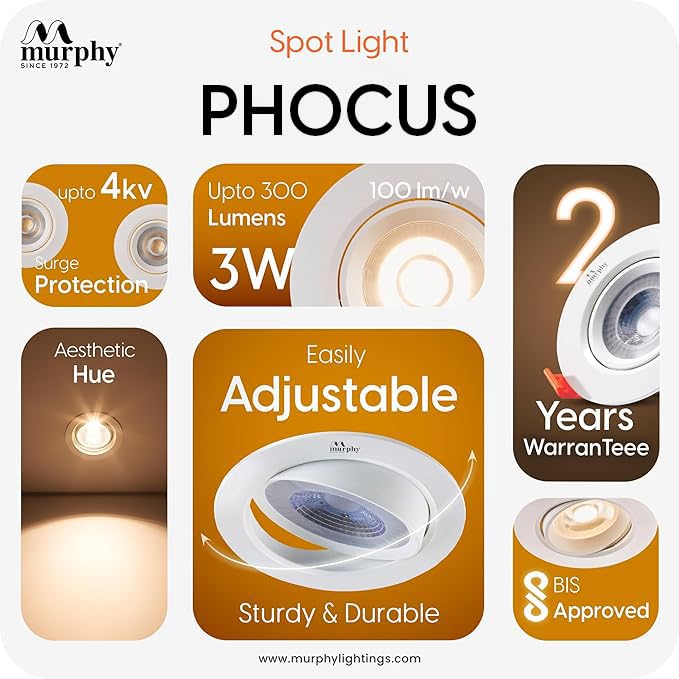 Murphy 3W PHOCUS LED Spot Round Panel Light with 2-Year Warranty | Ceiling Downlight for Concealed & Junction Box Fitting | WarmWhite | BIS Approved | Flicker-Free | Pack of 20 - Image 3