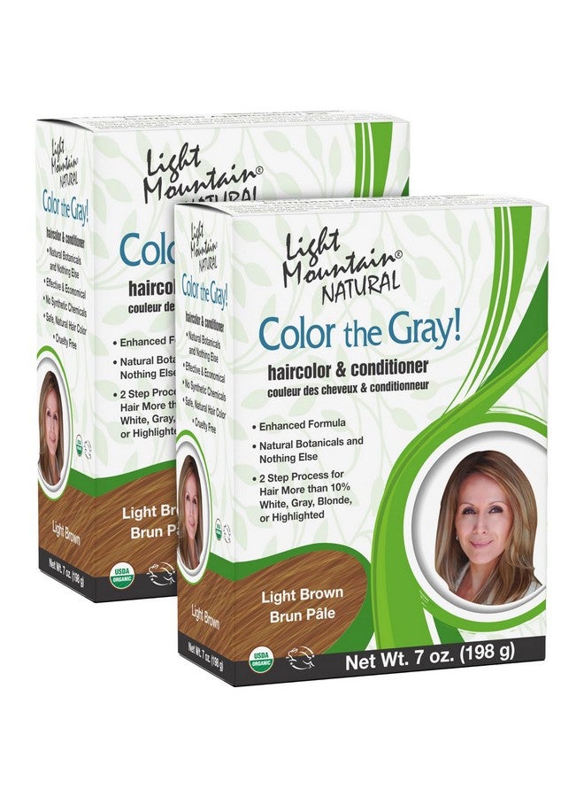Light Mountain صبغة شعر بالحناء وبلسم لون الشعر الرمادي البني الفاتح للرجال/النساء صبغة شعر شبه دائمة خالية من المواد الكيميائية للشعر الأبيض والرمادي والأشقر 7 أونصة (عبوة من قطعتين) - Image 1