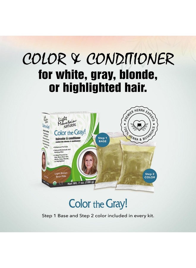 Light Mountain صبغة شعر بالحناء وبلسم لون الشعر الرمادي البني الفاتح للرجال/النساء صبغة شعر شبه دائمة خالية من المواد الكيميائية للشعر الأبيض والرمادي والأشقر 7 أونصة (عبوة من قطعتين) - Image 2
