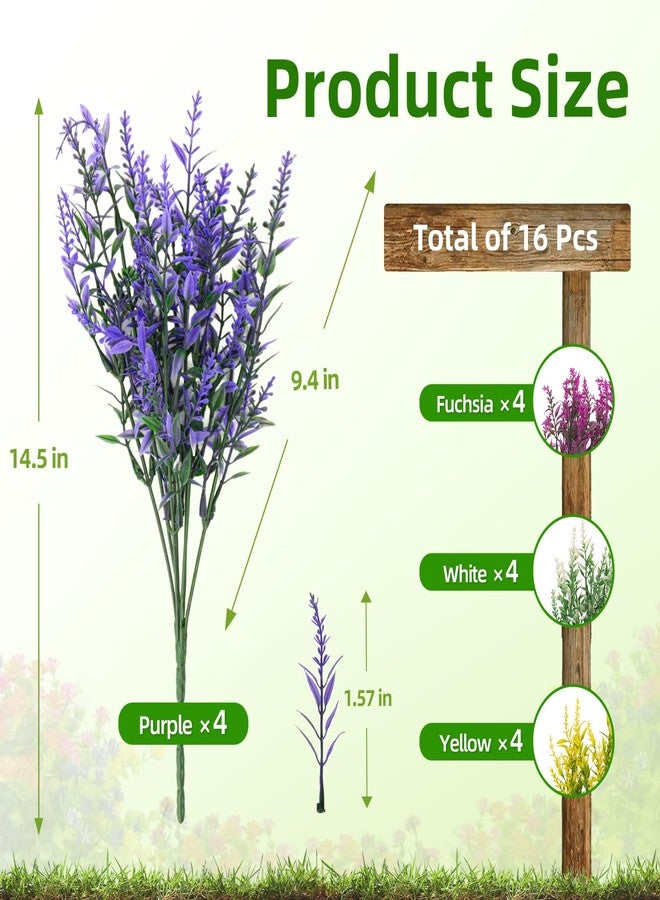 CLEANGOR 16 Bundles Artificial Flowers for Outdoors, Lavender Flowers Artificial, UV Resistant Artificial Outdoor Plants, for Spring Summer Garden, Porch, Patio, Window Box, Home Decoration (4 Color) - Image 2