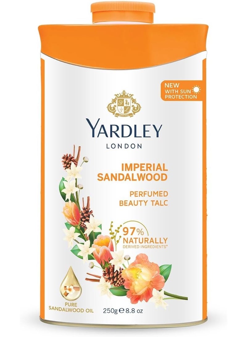 Yardley Imperial Sandalwood Perfumed Talcum Body Powder, Fresh Floral Scent, All Day Long, 250 gm - Image 1