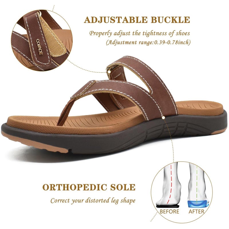 COFACE Womens Orthopedic Flip Flops Ladies Slip On Athletic Yoga Memory Foam Cushioned Recovery Walking Thong Sandals Summer Beach Pool Slippers Comfortable Plantar Fasciitis Arch Support Brown Size 8 - Image 4