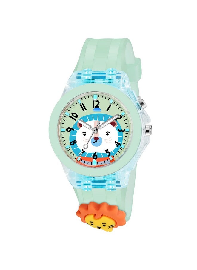Shocknshop Shocknshop Nylon Led Luminous Child Kids Children Cute Cartoon Multi Color Lights Analogue Watch For Girls (Lion Green Colored Dial & Strap) -W327  - Image 1