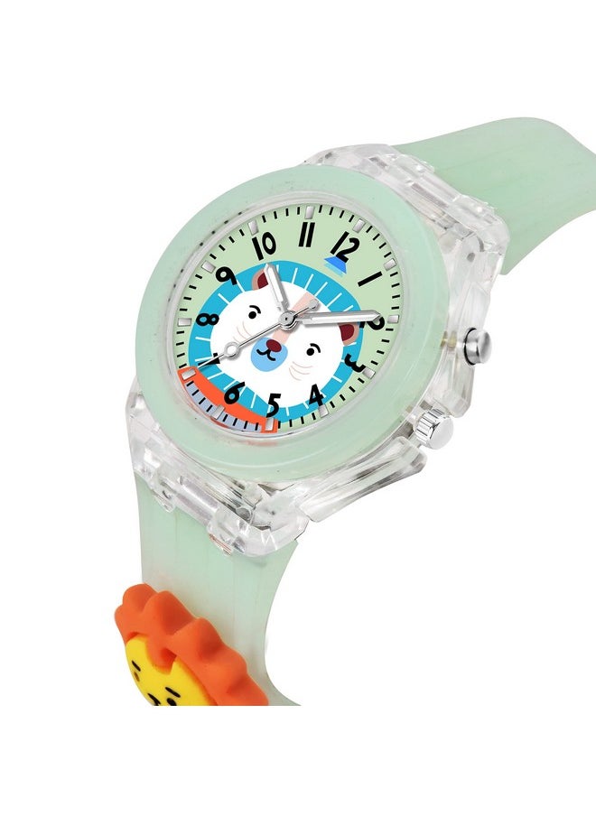 Shocknshop Shocknshop Nylon Led Luminous Child Kids Children Cute Cartoon Multi Color Lights Analogue Watch For Girls (Lion Green Colored Dial & Strap) -W327  - Image 2