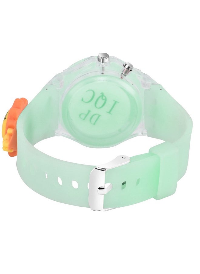 Shocknshop Shocknshop Nylon Led Luminous Child Kids Children Cute Cartoon Multi Color Lights Analogue Watch For Girls (Lion Green Colored Dial & Strap) -W327  - Image 4