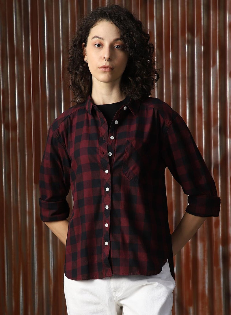 HIGH STAR Women's Multicoloured 100% Cotton Checkered Button Down Shirt  - Image 1