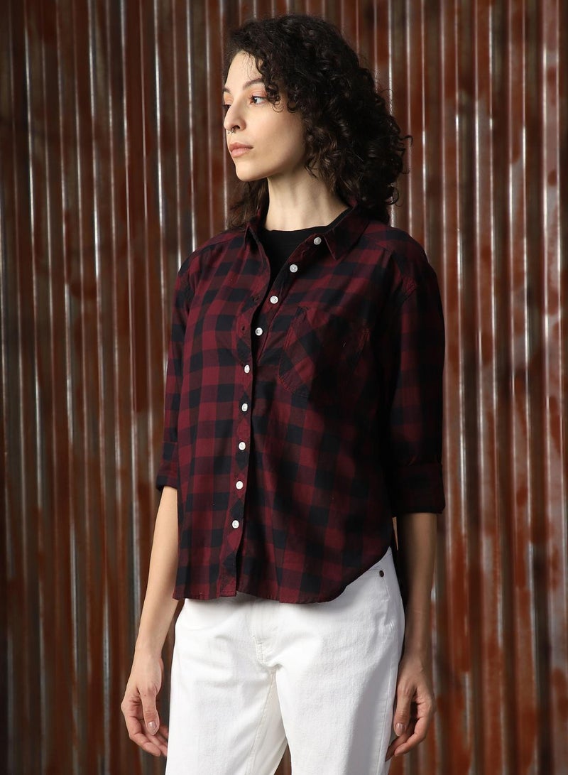 HIGH STAR Women's Multicoloured 100% Cotton Checkered Button Down Shirt  - Image 2