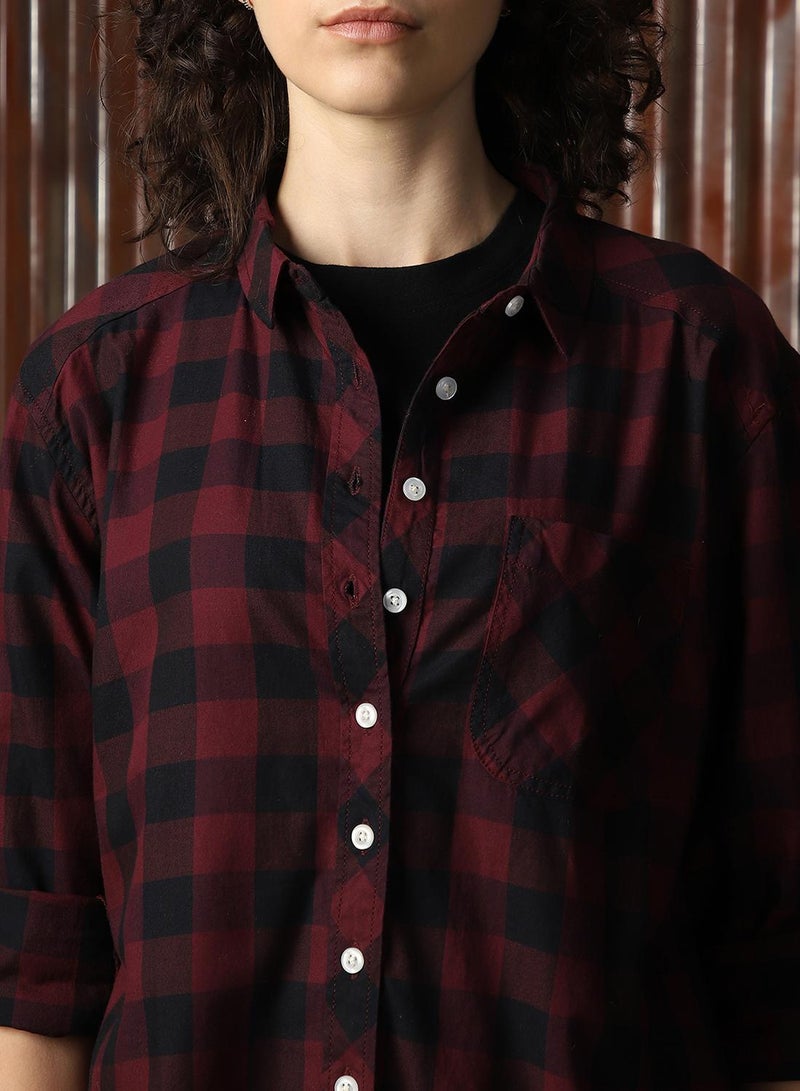 HIGH STAR Women's Multicoloured 100% Cotton Checkered Button Down Shirt  - Image 5