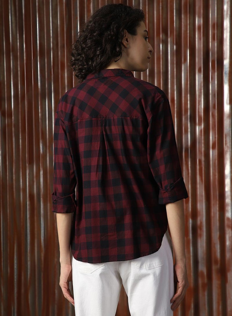 HIGH STAR Women's Multicoloured 100% Cotton Checkered Button Down Shirt  - Image 3