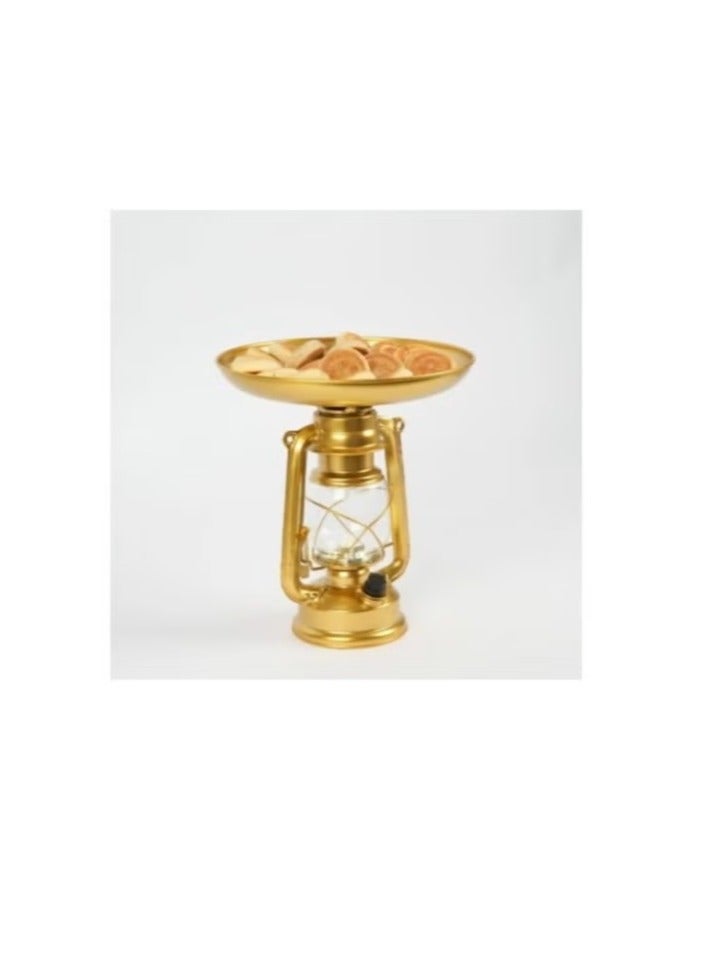 Ramadan Lantern With Plate For Dates And Snacks Elegant Design Golden - Image 1