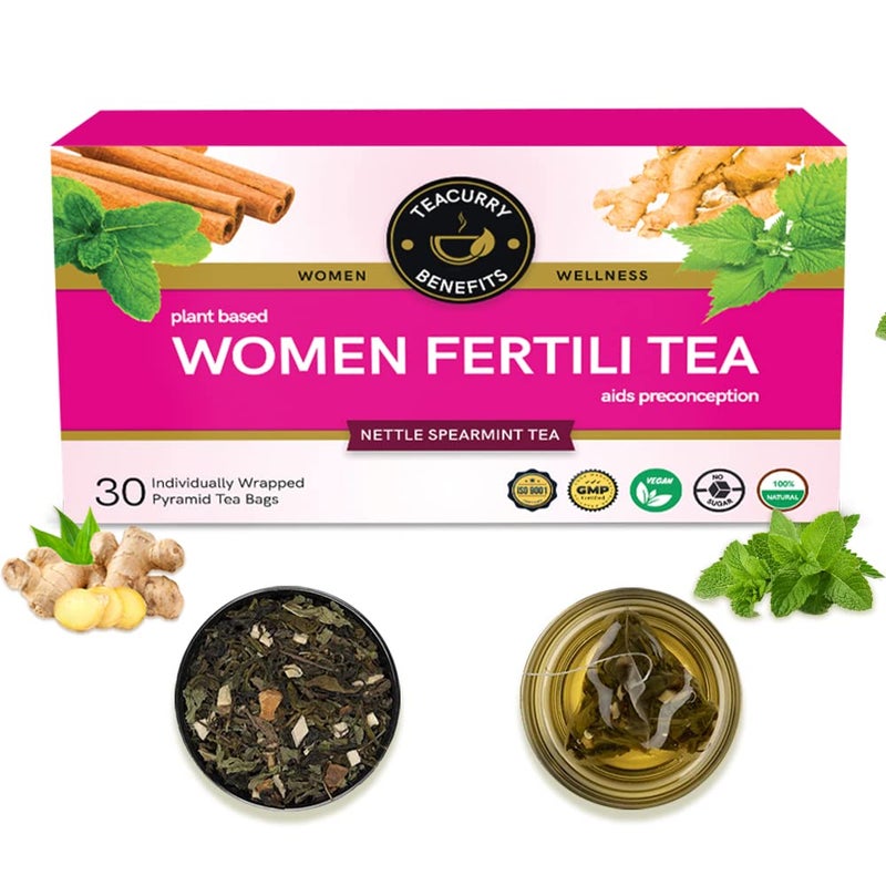 TEACURRY Women Support Tea|1 Months,30 Teabags- Spearmint,Asparagus,Shatavari,Nettle|Helps With Hormonal Balance,Tubal Blockage,Fibroids&Menopause.,2 grams - Image 1
