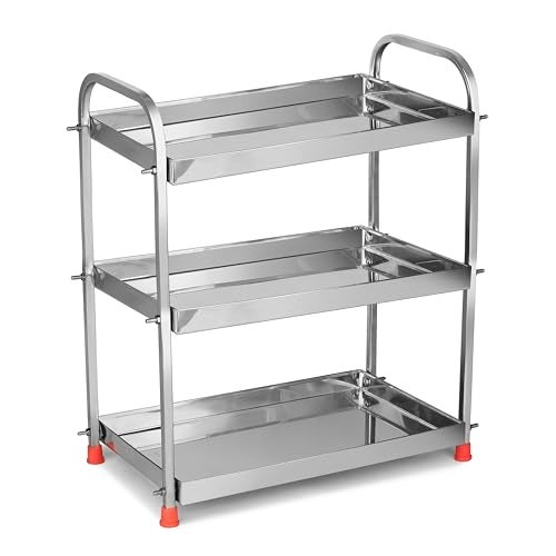 TechSrmaji 3 Layer Stainless Steel Kitchen Rack | Rust-Proof Multipurpose Shelf Organizer for Kitchen & Bathroom | Space-Saving Countertop Storage Stand for Utensils, Spice Rack| Heavy Duty Sheet Rack - Image 1