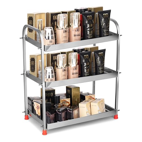TechSrmaji 3 Layer Stainless Steel Kitchen Rack | Rust-Proof Multipurpose Shelf Organizer for Kitchen & Bathroom | Space-Saving Countertop Storage Stand for Utensils, Spice Rack| Heavy Duty Sheet Rack - Image 4