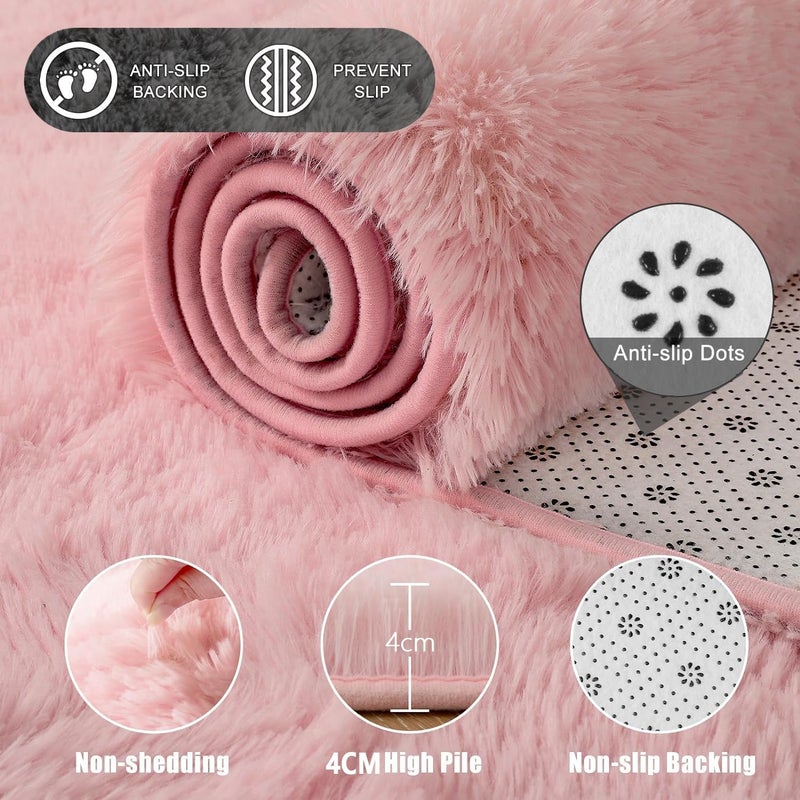 LIODUX Ultra Soft Indoor Modern Area Rugs Fluffy Living Room Carpets for Children Bedroom Home Decor Nursery Rug, Washable Furry Throw Rugs (Light Pink, 180 x 200 CM) - Image 2