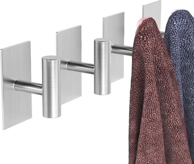 Adhesive Hooks, 4 Pcs Heavy Duty Wall Stainless Steel Door Hooks for Hanging Coat, Hat, Towel, Robe, Key, Clothes, Closet Hook Wall Mount for Home, Kitchen, Bathroom, Office(Silver) - Image 4