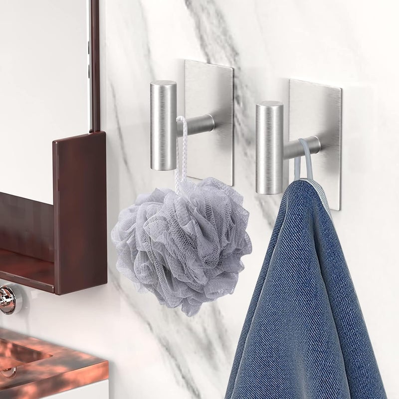 Adhesive Hooks, 4 Pcs Heavy Duty Wall Stainless Steel Door Hooks for Hanging Coat, Hat, Towel, Robe, Key, Clothes, Closet Hook Wall Mount for Home, Kitchen, Bathroom, Office(Silver) - Image 5