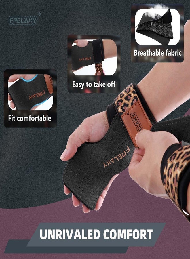 فريلاكسي أحزمة معصم لرفع الأثقال للنساء من Frelaxy، مقابض رفع الأثقال مع حلقة معصم مبطنة، جلد مزدوج الطبقات، وحقيبة تخزين، قفازات رياضية نسائية لرفع الأثقال ورفع الأثقال (أسود/نقشة جلد النمر) - Image 5